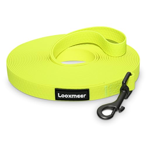 Looxmeer Schleppleine für Hunde, Hundeleine 5m 7m 10m 15m 20m 25m 30m mit Handschlaufe und D-Karabiner, Reißfeste Trainingsleine, Neon Gelb