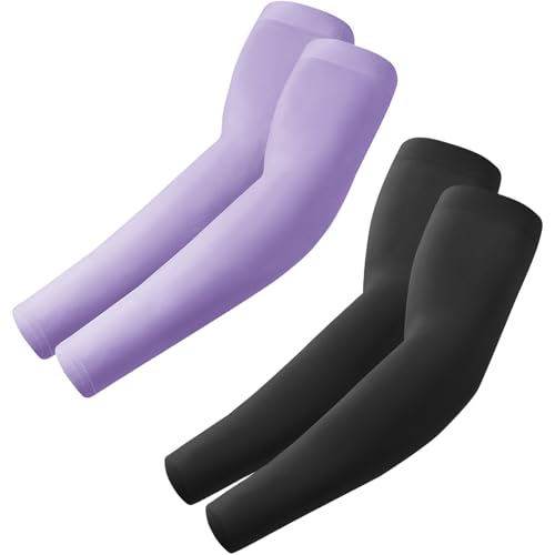 fuinloth 2 Paare Gaming Arm Sleeves, Arm Stulpen Armschoner für Damen/Herren, Volleyball Basketball Sport Ärmel Schwarz+Lila
