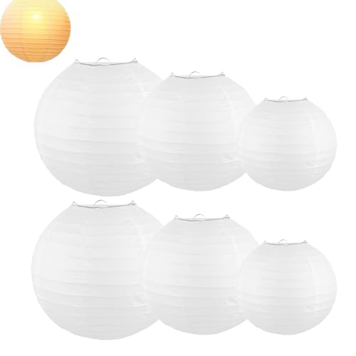 6 Stück Papierlampenschirm, Lampion Weiß, Lampenschirme, Papierlampion, Lampenschirm Rund Weiß, Lampenschirm Deko für Party Garten Hochzeit Dekoration, Party Geburtstag Dekoration(Weiß)
