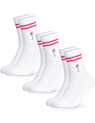 Occulto Damen & Herren Motiv Tennissocken mit Streifen 3er Pack (Modell: Summer), Statement Tennis Socken Wildberry 39-42