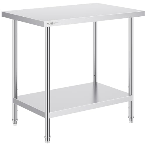 VEVOR Zubereitungstisch aus Edelstahl, 61 x 91 x 86 cm, 340 kg Tragkraft, robuster Metall-Arbeitstisch mit 3 einstellbaren Höhenstufen, gewerbliche Arbeitsstation für Küche, Garage, Restaurant, Hinter