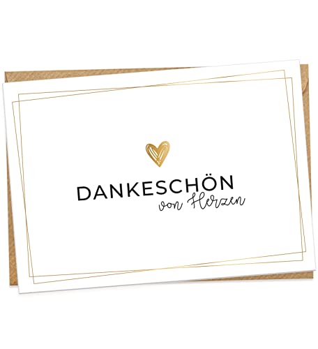 KOKO&LORA® Dankeschön von Herzen - moderne Faltkarte mit passendem Kraftpapier-Kuvert und ansprechender Haptik