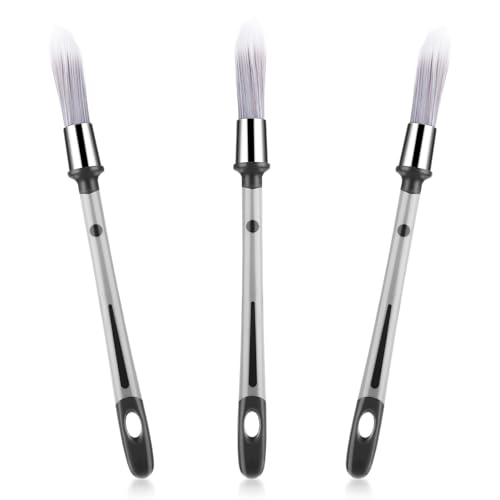 3 Stück Rundpinsel, Pinsel Rund Lackierpinsel Malerpinsel Set Grau Wachspinsel Spitz Fein Malerpinsel Borstenpinsel Lackpinsel Drybrush Pinsel für Präzise Arbeiten Wandecken Fensterrahmen Möbeln