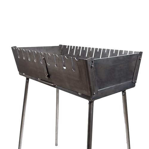 GOROCH Mangal Grill Schaschlik Holzkohlegrill – Faltbarer BBQ Koffer-Grill aus 2 mm Stahl für 8 Spieße – Tragbarer Outdoor Kohlegrill für Camping, Garten, Picknick & Reisen