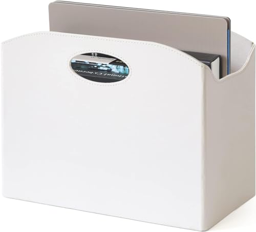 Neateam Zeitungsständer Faltbar Zeitungskorb mit Griff Zeitschriftenständer PU Zeitschriftensammler Bücherkorb Treppenkorb Aufbewahrungskorb für Büro Zuhause und Wohnzimmer - Weißes