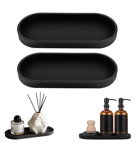JIHXYER 2 Stück schwarzes Silikon-Badezimmer-Tablett, dekoratives Tablett für Wohnzimmer, Schlafzimmer, Waschbecken, Badewanne und Küchenspüle (oval)