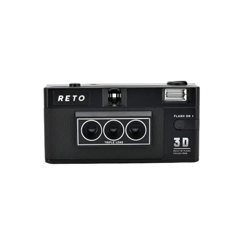 RETO Reto3D 35-mm-3D-Filmkamera – Retro-Linsenraster-3D-Effekt-Boomerang-Wigglegram-Kamera (Schwarz)