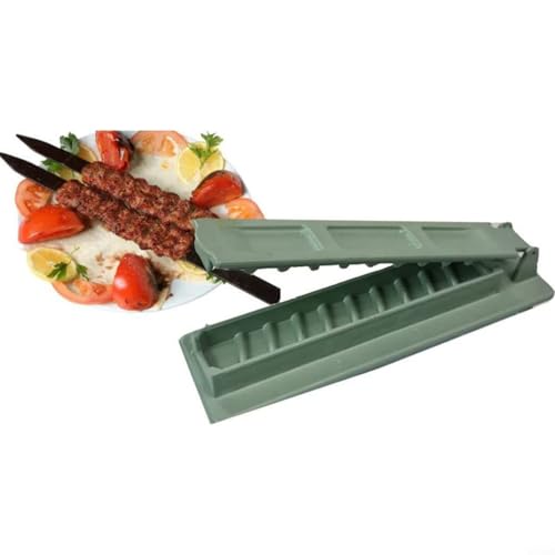 CWOQOCW BBQ Spieß Presse Manuelle Kebab Maker Doppelk Fleisch Shish Kabob Werkzeug Lebensmittel für Outdoor Grill Camping Garten Party (1 Stück grün)