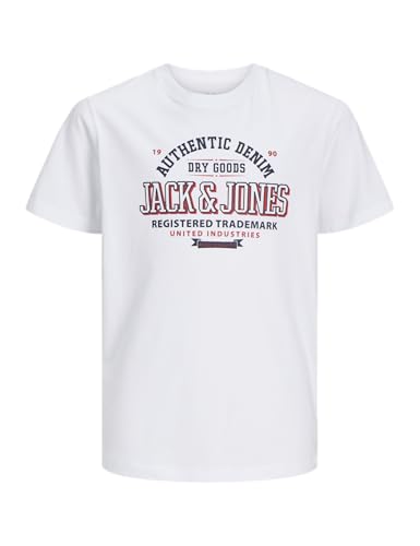 Jack & Jones Jungen T-Shirt JJELOGO Tee SS O-Neck 2 COL S NOOS JNR, White/Print:Navy Blazer + True Red,152