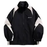 Minetom Damen Patchwork Farbblock Oversize Hip Hop Jacke Teenager Mädchen Mantel Sport Übergangsjacke Windbreaker College Jacke Sweatjacke G Schwarz M