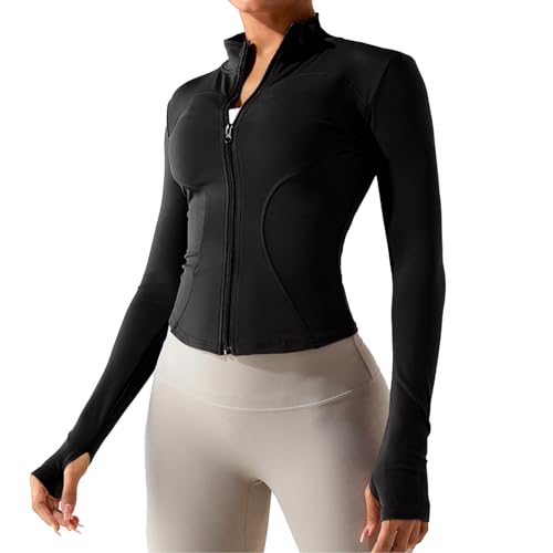 CALIYO Laufjacke Damen, Sportjacke ReißVerschluss Sport Jacke Damen Fitness Kuschelig und Weich Oberteil Langarm Shirt Gym Yoga Tops