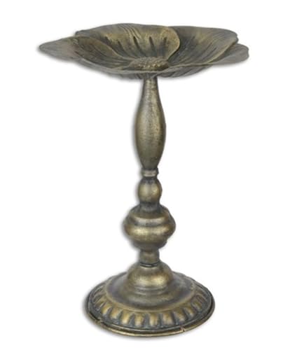 Jugendstil Vogeltränke mit Ständer aus Eisen in Bronze Romantische Gartendeko Vogelbad Höhe 34 cm
