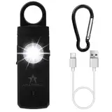 AMATHINGS USB-C Taschenalarm Schwarz 130dB - Wiederaufladbar via USB-C Persönlicher Sicherheitsalarm mit LED-Taschenlampe, Karabinerhaken, Wiederaufladbar für Frauen, Kinder, Selbstverteidigung