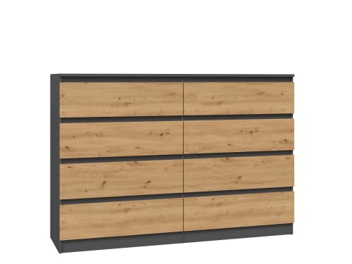 CDF Kommode Malwa M8 140| Farbe: Anthrazit - Eiche Artisan | Schrank für Dokumente, Kleinigkeiten | Ideal für Wohnzimmer, Schlafzimmer, Kinderzimmer, Jugendzimmer und Büro | 8 geräumige Schubladen