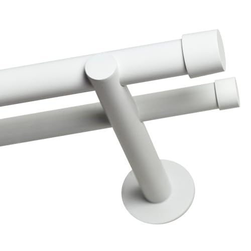 Voppi Gardinenstange Loft 25mm weiß 180cm Stahl doppelt mit Abschlussleisten für Fenstervorhang Vorhänge robust Modern