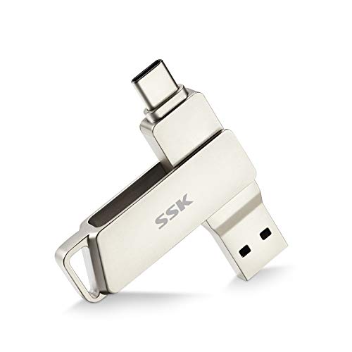 SSK USB C-Disk 64GB Speicher bis zu 200 MB/s Dual-Laufwerk Typ C + USB 3.2 Jump Flash Drive-Speicherstick Kompatibel mit Thunderbolt 3 für Android Phone, MacBook/Pro/Air und mehr