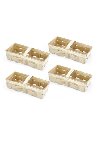 Spankörbe - 4er-Set (kleine Spankörbe = 28cm x 11cm x 7.5cm) geflochten, vielseitig einsetzbar, mit Griffen, ideal für Ernte und Gartenarbeit