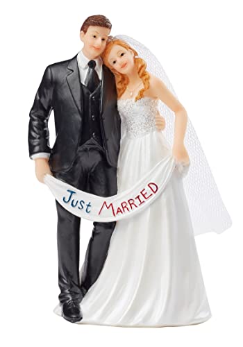 Hobbyfun 'Wedding Cake Topper Just Married 13,5 cm Wedding Couple Bride and Groom with Banner Cake Decoration Cake Stand Wedding Cake Topper