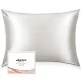 Adubor Seidenkissenbezug 40x80cm für Haar und Haut, mit verstecktem Reißverschluss, beide Seiten, 23 Momme Seide, Fadenzahl 900 (Elfenbeinweiß, 1 Stück)