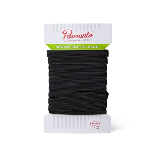 Pasmanta Flaches Gummiband - Gummibänder zum Nähen - Starke Gummilitze für Hosengummi - für den Haushalt - DIY Handwerk - zum Nähen in Stoffen - 11mm - Schwarz