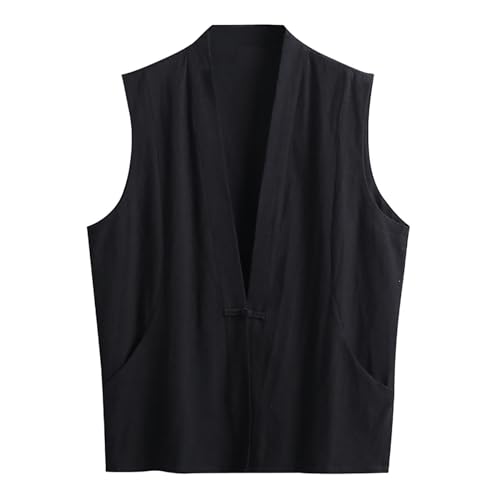 Herren Tank Top Leinen Weste Retro Ärmellos Trachtenhemd V-Ausschnitt T-Shirt Banquet Weste Leinenanzug Anzugweste Leinenhemd Sandstrand Tops Tanktop