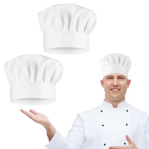 TIESOME 2 Stück Kochmütze Herren,Verstellbare Baumwolle Gastro Hüte Kochmütze Atmungsaktivem Küchenuniform Kappe Kochhut für Backen Party Kochen Restaurant(Weiß)
