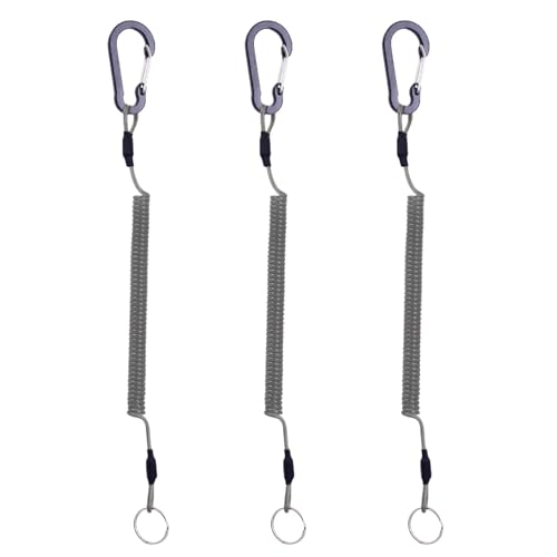 Oykrueats 3 Stück 1.5m Spiral Schlüsselanhänge, Schwarz Coil Key Chain, Schlüssel Karabiner Mit Elastic Kette, Spiralkabel Retractable Band, Für Outdoor Angeln Kajak Camping Jagd Und Boot