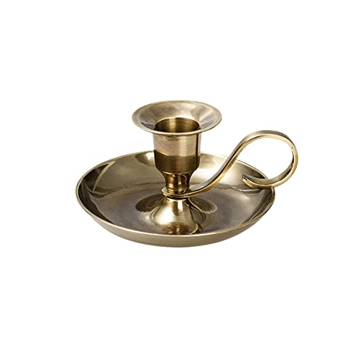 NKlaus Handleuchter Klassik Messing Gold antik Kerzenhalter Höhe 5cm Ideal für den Einsatz mit Stabkerzen oder Tafelkerzen mit einem Durchmesser von 2–2,2 cm Kerzenständer 10891