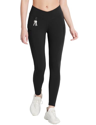 baleaf Damen Thermo Leggings mit Taschen Jeggings Wanderhose Thermohose Winter Wanderleggings Hohe Taille Wasserabweisend Leggings Schwarz M