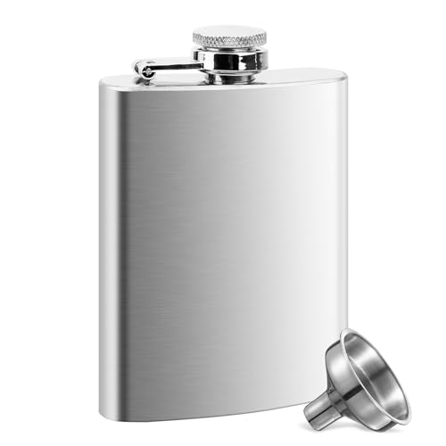 UKOFEW Edelstahl Flachmann Für Spirituosen, Edelstahl Whiskeyflasche, Flachmann Set aus Edelstahl, mit Trichter, Auslaufsicher, für Whiskey, Rum, Wodka, Geeignet für Wandern und Party(8 oz. 220ml)