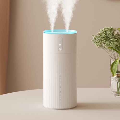 JISULIFE Luftbefeuchter Schlafzimmer 1 L, Humidifier Top-Fill raumbefeuchter 30 dB, 8000mAh raumluftbefeuchter, pflanzen mit Nachtlicht für Schlafzimmer/Kinderzimmer/Pflanzen-Weiß
