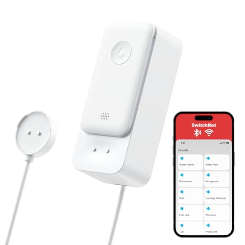 SwitchBot WLAN Wassermelder kein Hub erforderlich(nur 2.4G), Smart Wassersensor 100dB Einstellbarer Alarm & App-Benachrichtigung, IP67 wasserdicht, Wasserleck-Detektor für Zuhause mit 1m Sensorkabel