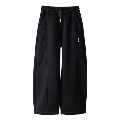 Generisch Jogginghosen Kinder Jungs Sporthose Elastische Taille Jungen Mädchen Baggy Kordelzug Trainingshose Weites Bein Baumwolle Leicht Sommerhose Casual Freizeithose Mit Taschen Schwarz