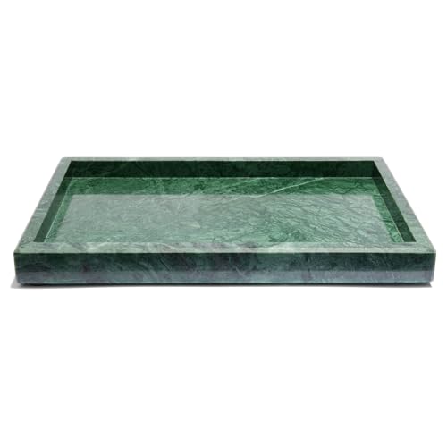 Echtes handgefertigtes Marmortablett – elegant & vielseitig für Wohnzimmer, Küche und Badezimmer – 30x20x3cm – Creme-Weiß, Schwarz & Dunkelgrün (grün)
