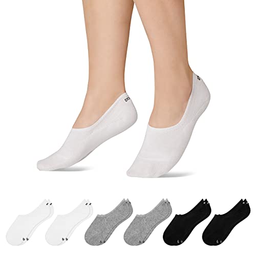 Snocks Füßlinge für Damen und Herren aus Bio-Baumwolle 6 Paar - Rutschfeste und unsichtbare Sneakersocken - Kurze Socken Gr. 47-50 - Farbe Mix (Schwarz/Hellgrau/Weiß)