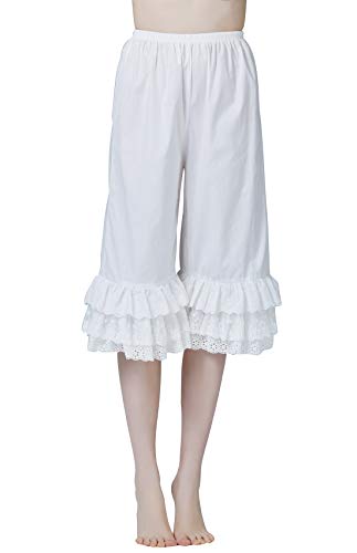 BEAUTELICATE Damen Hosenunterröcke Baumwolle Vintage Rüschen Pumphose Bloomers Lang Viktorianisch Schlafanzughose Mittelalter Renaissance Kostüm
