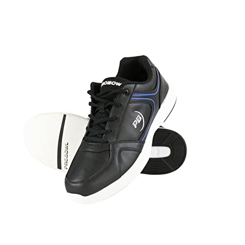 EMAX | Pro Bowl - Bonega – Bowlingschuhe Herren Erwachsene | Bowling-Schuh mit Gleitsohle in Lederoptik | Schwarz/Blau | Schuhgröße: 40 (EU)