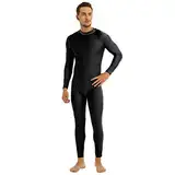 dPois Herren Jumpsuit Langarm Overall Ganzkörperanzug Bodysuit mit Stehkragen Zipper Sport Body Gymnastikanzug Stretch Schwarz 2X-Large