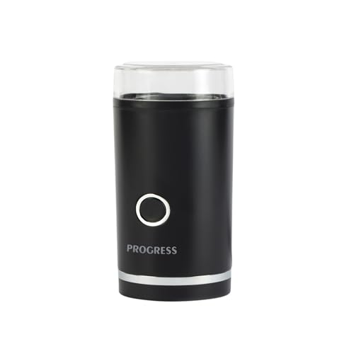 Progress EK6135PVDE Kaffee- und Gewürzmühle – Elektrische Kaffeebohnenmühle, One-Touch-Bedienung, Edelstahlklinge, transparenter Deckel, kompakte, 70 g Fassungsvermögen, Pfeffer, Nüsse und Samen, 180W