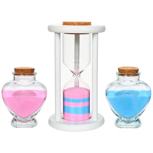 Unity Sand für Hochzeitszeremonie-Set – 3-teiliges Hochzeitssandzeremonie-Set beinhaltet 1 Einheit Stundenglas und 2 herzförmige Glas-Sandvasen, Hochzeits-Einheitsideen für Zeremonie (Sand nicht im