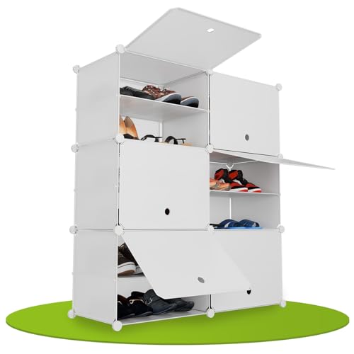 Juskys Schuhschrank mit 6 Würfel & Türen - Kunststoff Schrank für bis 24 Paar Schuhe - Regal geschlossen - Steckregal Schuhregal - Würfelregal Weiß
