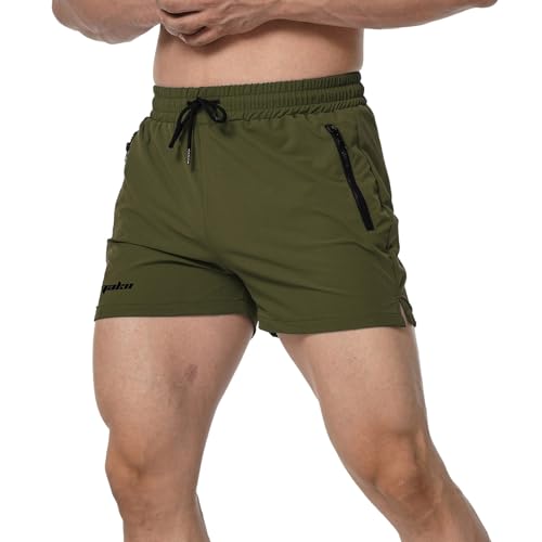 Sporthose Mit Handytasche Herren Hosen Tasche Kordelzug Lose Beiläufige Sport Läuft Gerade Shorts Strand Reißverschlusstaschen(Grün,XXL)