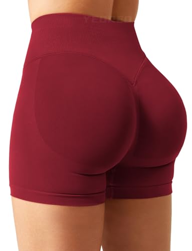 YEOREO Damen Sport Shorts Invisible Scrunch Butt Lifting Gym Workout Shorts 4.5" Seamless Kurze Leggings Damen Push Up Booty Biker Shorts Scharlachrot S