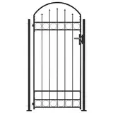 vidaXL Zauntor Gewölbte Spitze 2 Pfosten Gartentor Metalltor Hoftor Tor Pforte Gartenpforte Gartentür Zauntür Tür Einzeltor 105x204cm Schwarz
