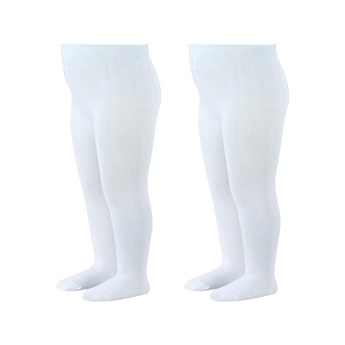 bistyle Baby Mädchen Strumpfhosen Weiche | Bio-Baumwolle Leggings Kinder Strumpfhose Neugeborene | Warm Tights für Mädchen bequem 2 Stück (DE/NL/SE/PL, Alter, 6 Monate, 12 Monate, Weiss/Weiss)