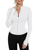 IECCP Damen Trainingsjacke Laufjacke Gym Jacke Sportjacke Langarm Kruz Fitness Oberteil Leicht mit Daumenloch