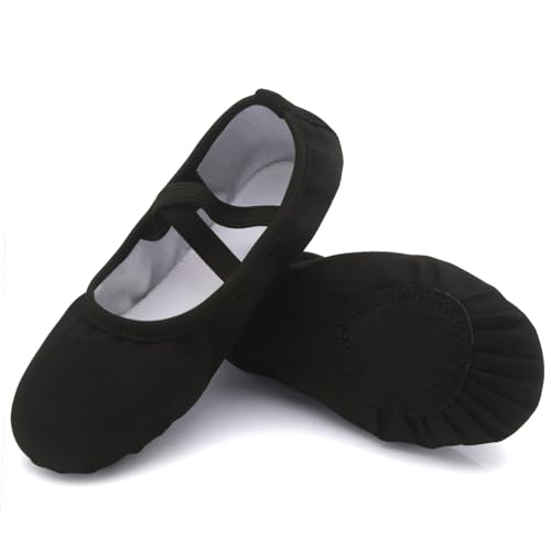 Uniuni Ballettschuhe Mädchen Ballettschläppchen Kinder Ballett Schläppchen Leinen Tanzschuhe Geteilte Ledersohle Schwarz 41