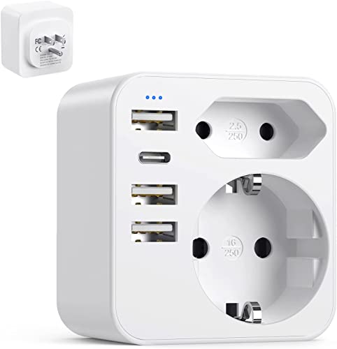 6-in-1 USA Adapter Steckdose, Adapter USA Deutschland Stecker mit 3USB 1USB C (3.4A), Reiseadapter USA Steckdosenadapter Reisestecker Stromadapter für Amerika Kanada Thailand Mexiko