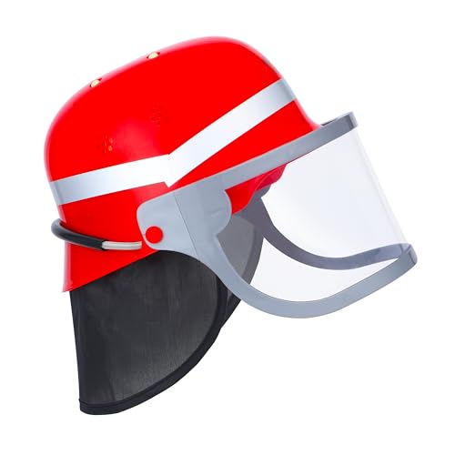 JOYIN Verstellbarer Kinder Feuerwehrhelm mit Klappvisier, Halstuch & Kinnriemen für Kinder Mottoparty, Karneval & Rollenspiel Mützenkostüm (Rot)