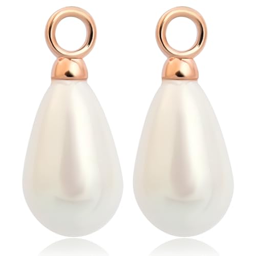Nobel SCHMUCK Rosegold Charm Anhänger Perle Weiß 925 Sterling Silber für Creole 2 Stück Träne Tropfen